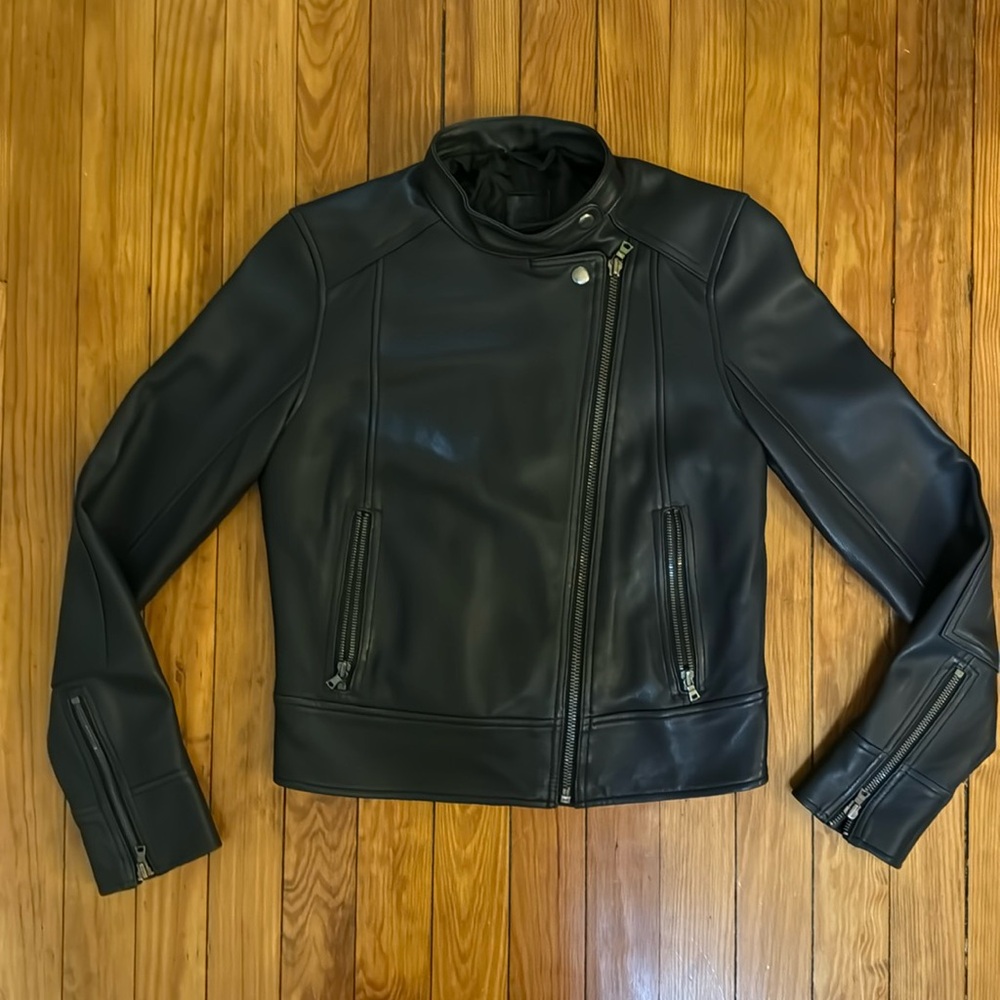 Vintage fall 2013 GAP women’s moto black real leather jacket small XS? EUC